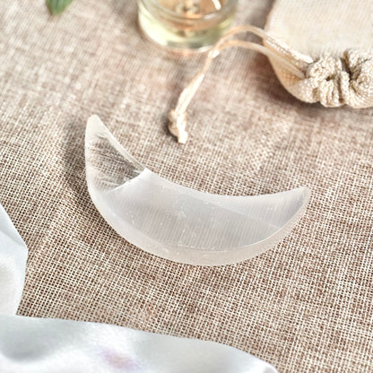 Selenite/Satin Spar Crescent Moon Carving