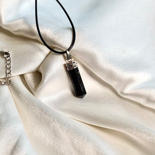 Black Tourmaline Pencil Pendant with Cord