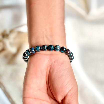 Azurite with Chrysocolla & Iron Round Bead Bracelet – 8mm