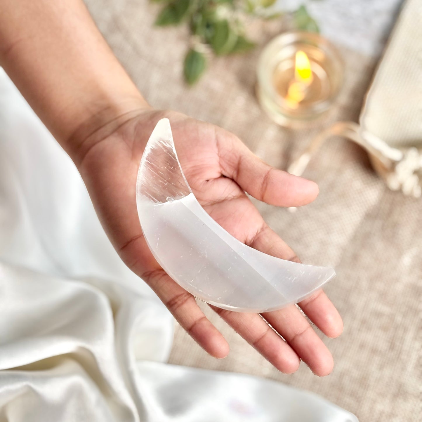 Selenite/Satin Spar Crescent Moon Carving