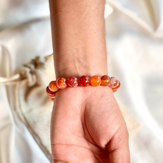 Fire Agate Round Bead Bracelet – 10mm