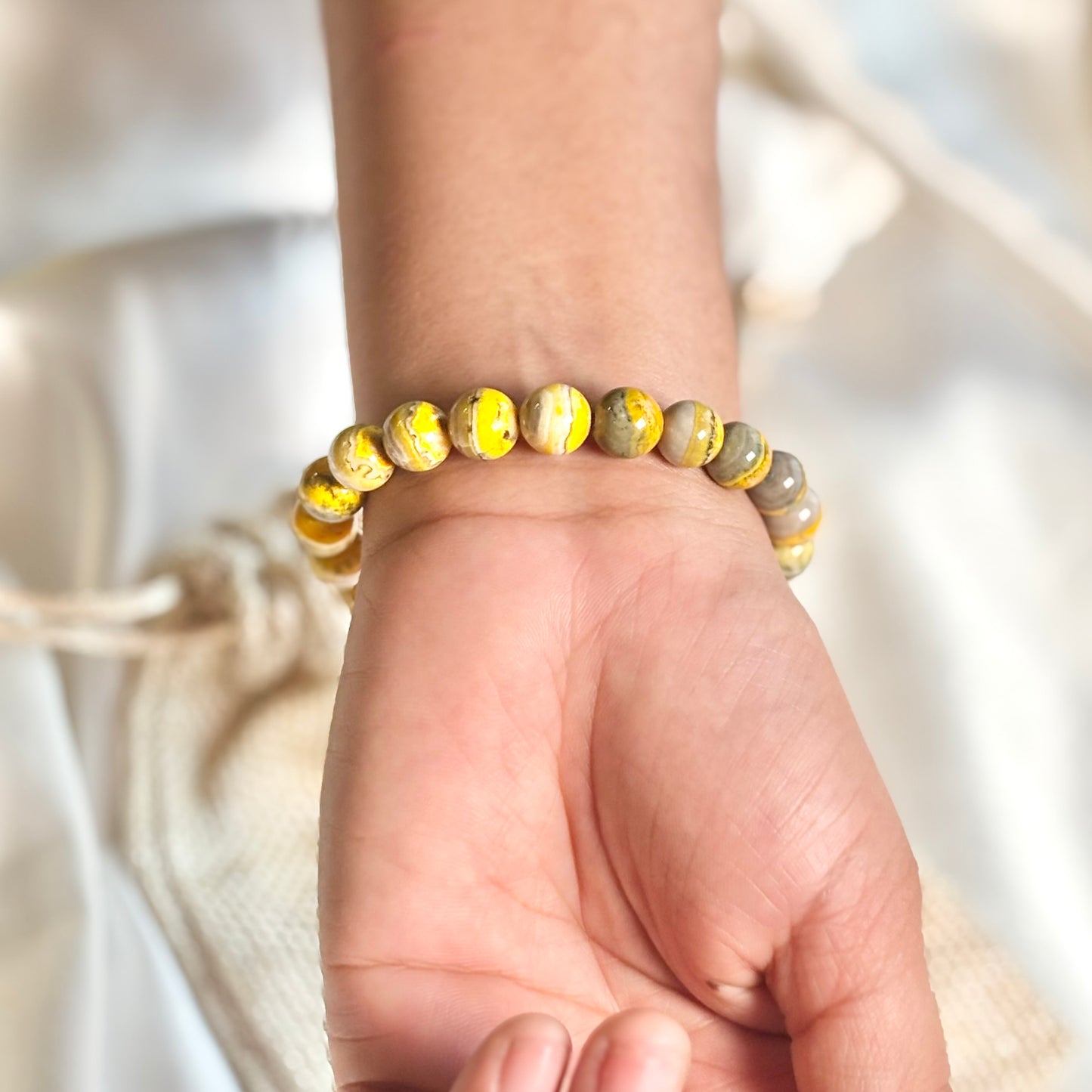 Bumble Bee Jasper Round Bead Bracelet - 8mm