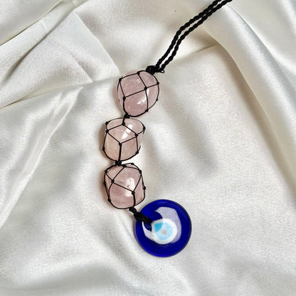 Rose Quartz Tumble Dangler with Evil Eye Charm