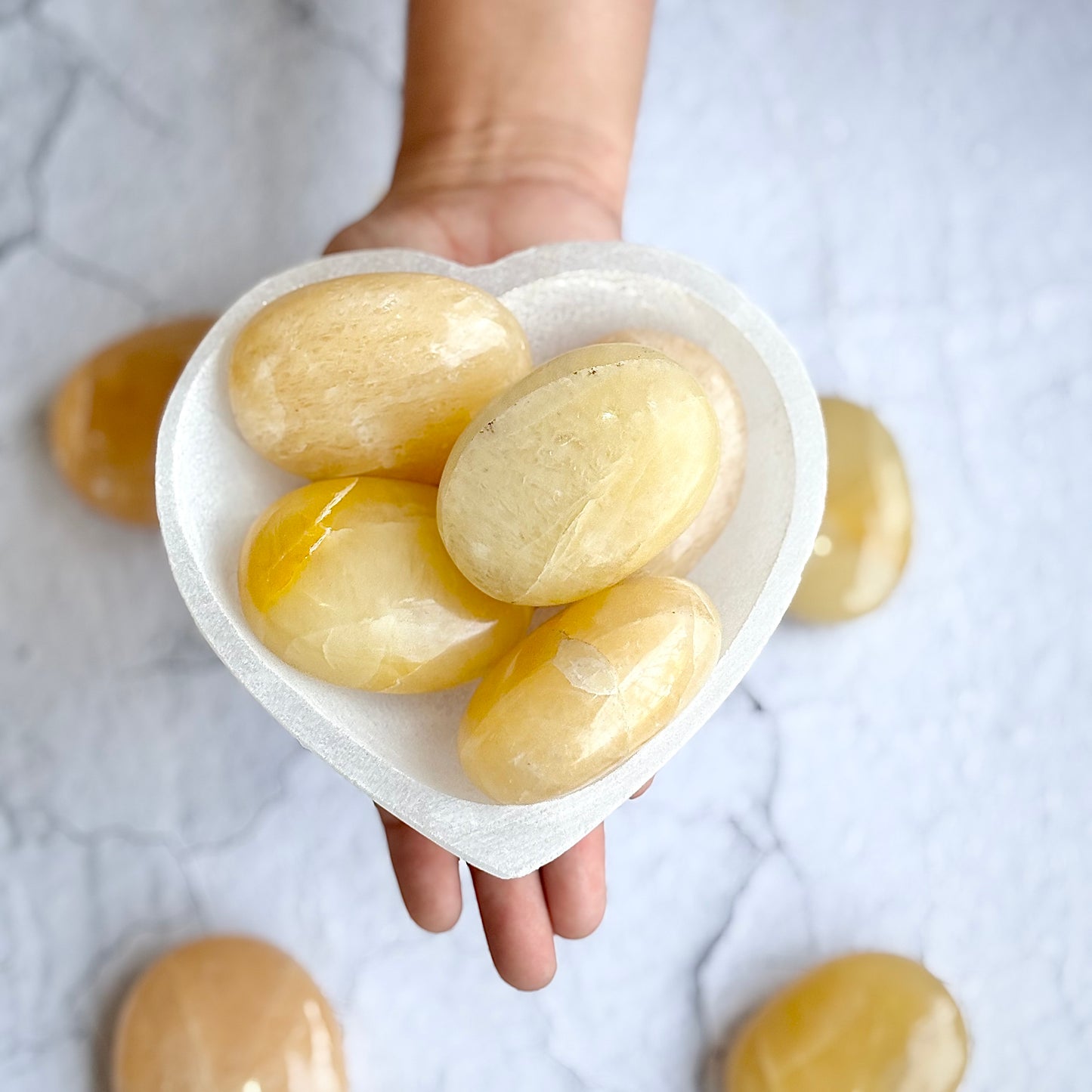 Yellow Calcite Palm Stone