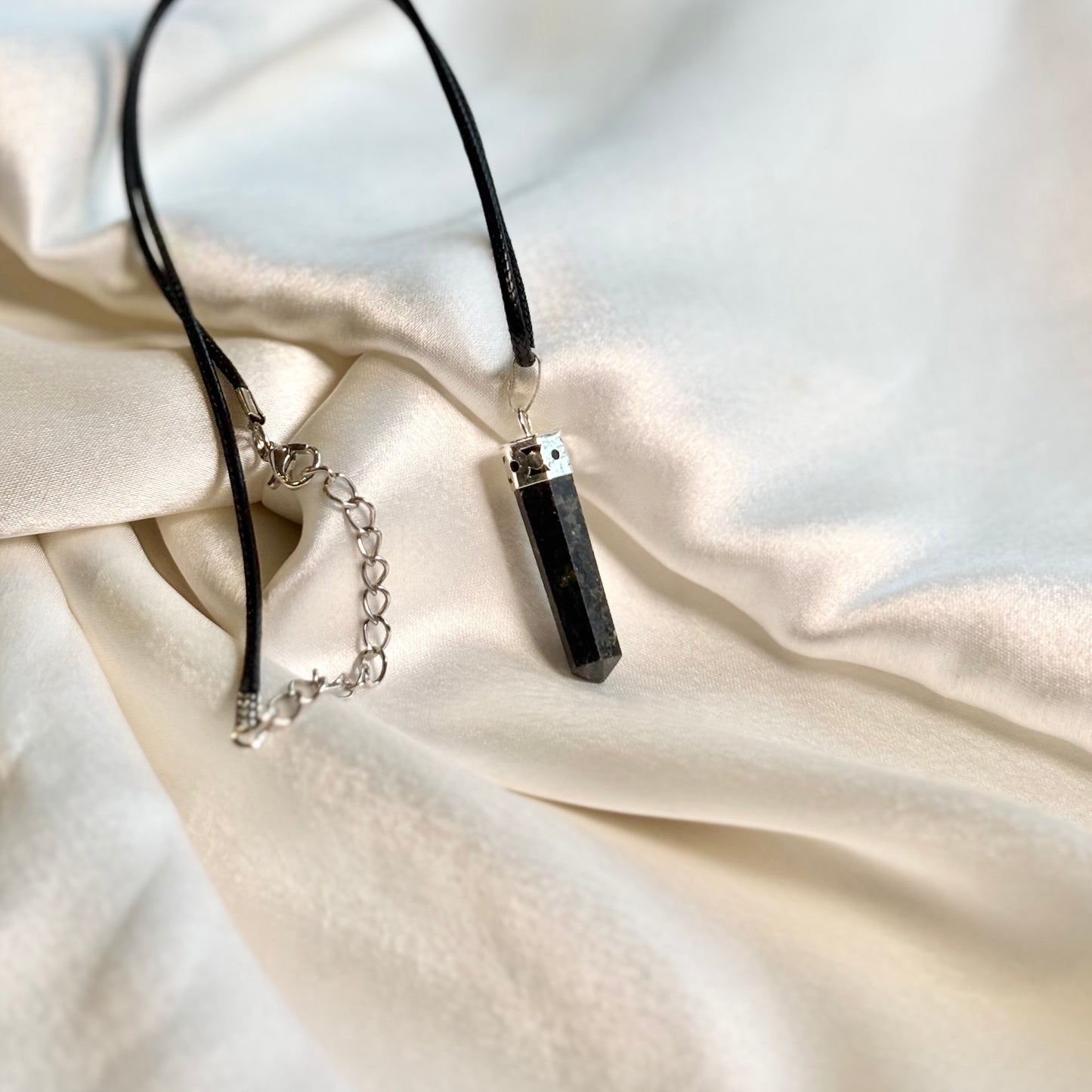 Black Tourmaline Pencil Pendant with Black Cord