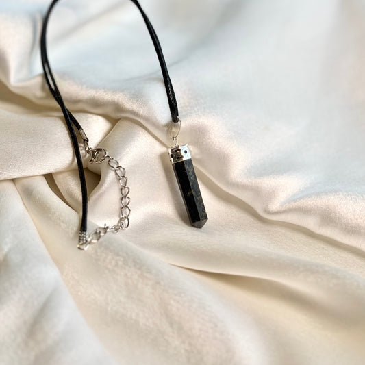 Black Tourmaline Pencil Pendant with Black Cord