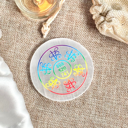 Zibu Healing Symbol with Healing Code Selenite/Satin Spar Plate