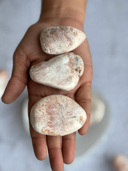 White with Pink Scolecite Inclusion Jumbo Tumble Stone