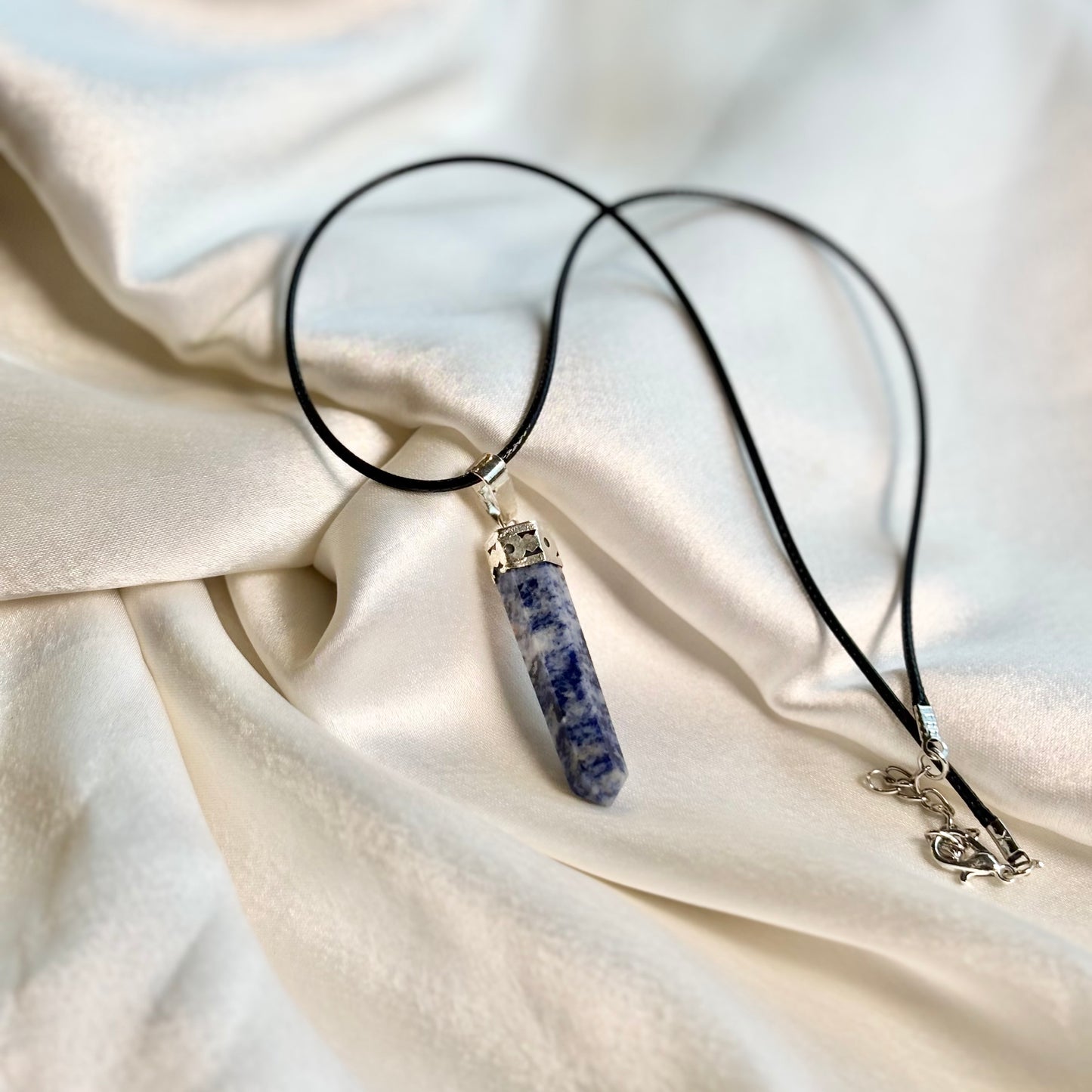 Lapis Lazuli Pencil Pendant with Black Cord