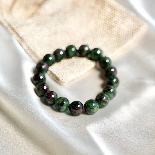 Ruby in Zoisite Round Bead Bracelet – 12mm