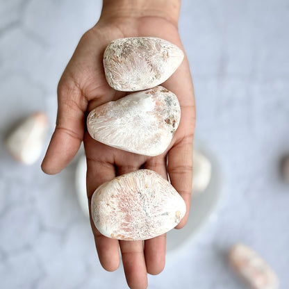 White with Pink Scolecite Inclusion Jumbo Tumble Stone