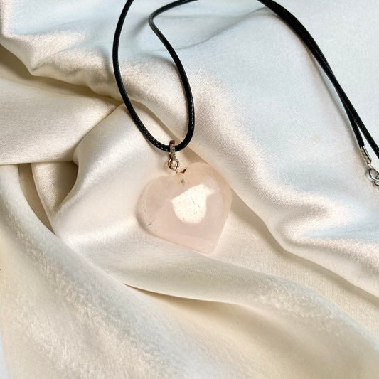 Rose Quartz Heart Pendant with Black Cord