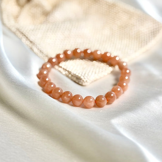 Mexican Sunstone Flasy Round Bead Bracelet - 8mm