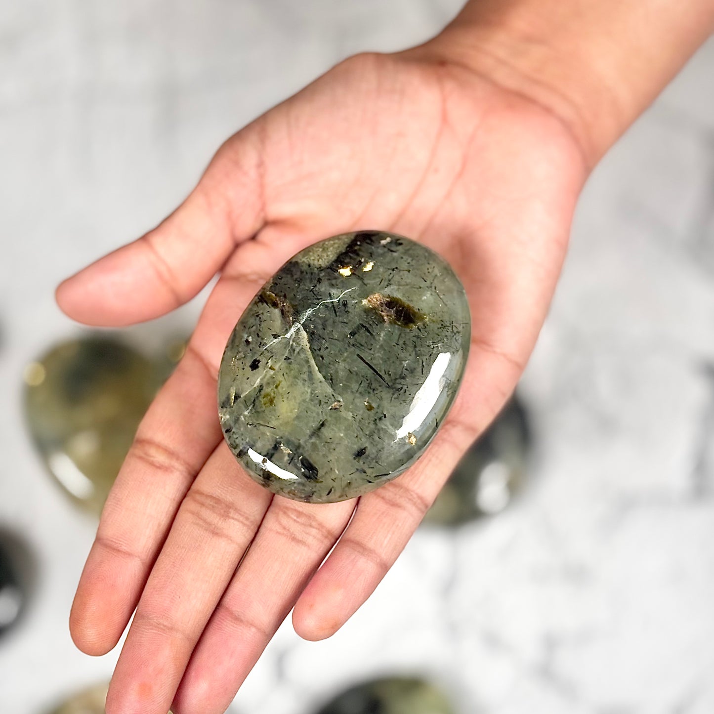 Prehnite Palm Stone | Natural Polished Stone