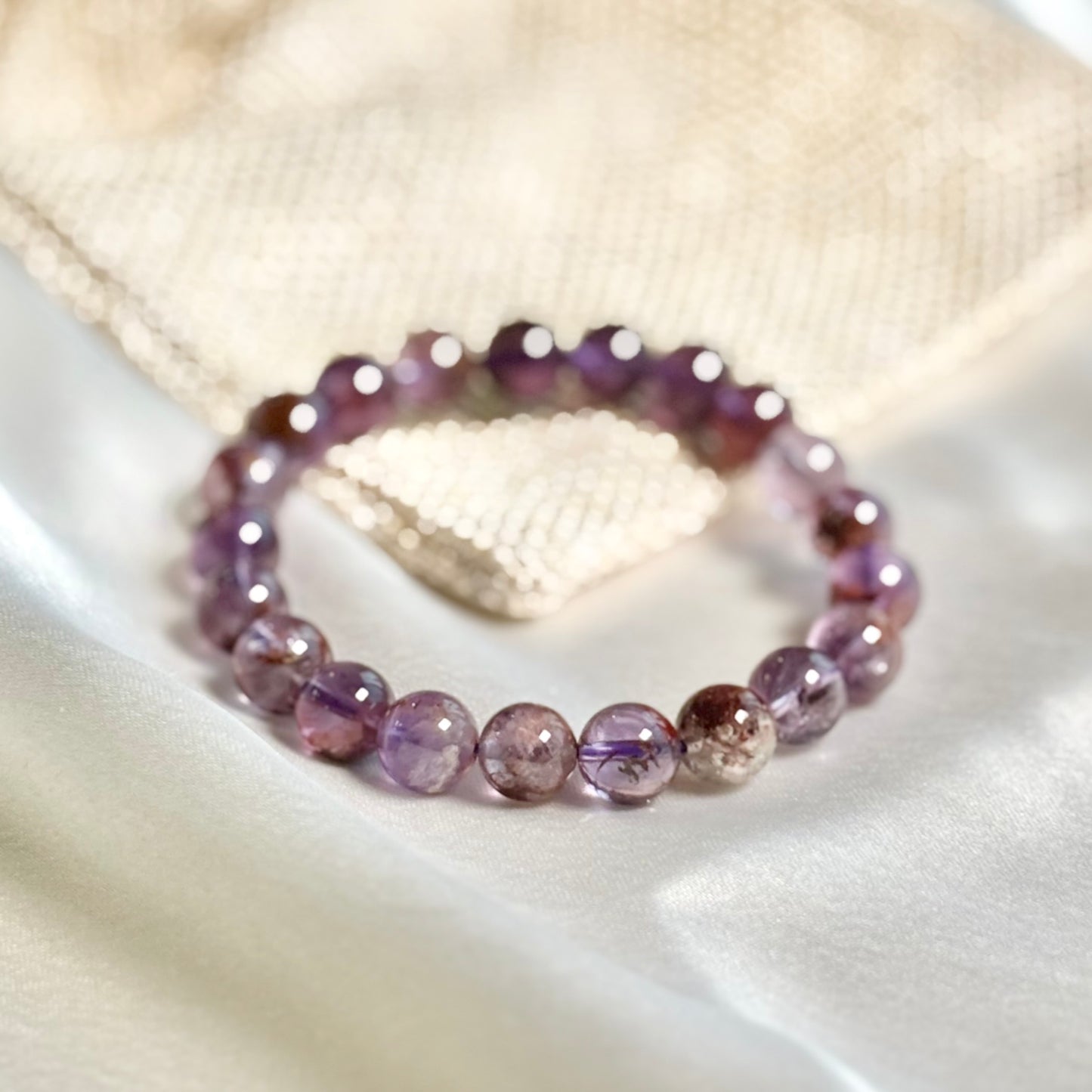 Purple Ghost Quartz Round Bead Bracelet - 8mm
