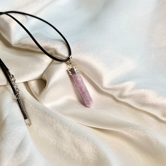 Lepidolite Pencil Pendant with Black Cord