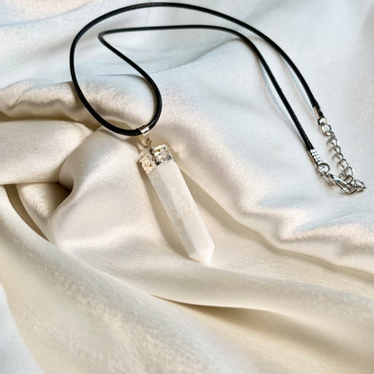 Scolecite Pencil Pendant with Black Cord