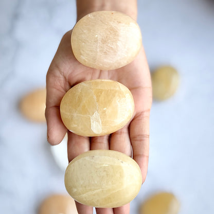 Yellow Calcite Palm Stone