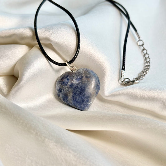 Sodalite Heart Pendant with Black Cord