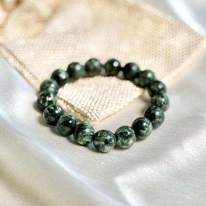 Seraphinite Round Bead Bracelet – 12mm