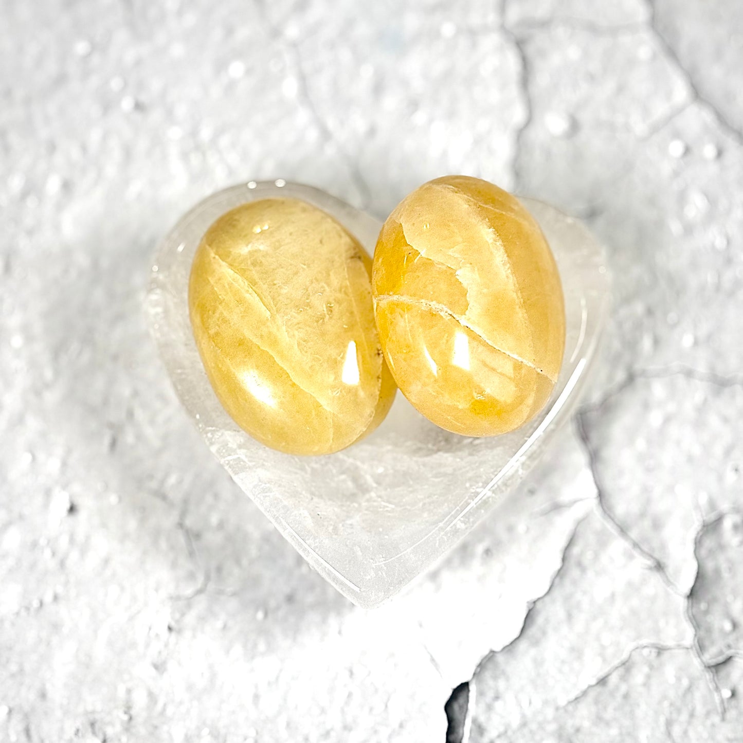 Yellow Calcite Palm Stone | Natural Polished Stone