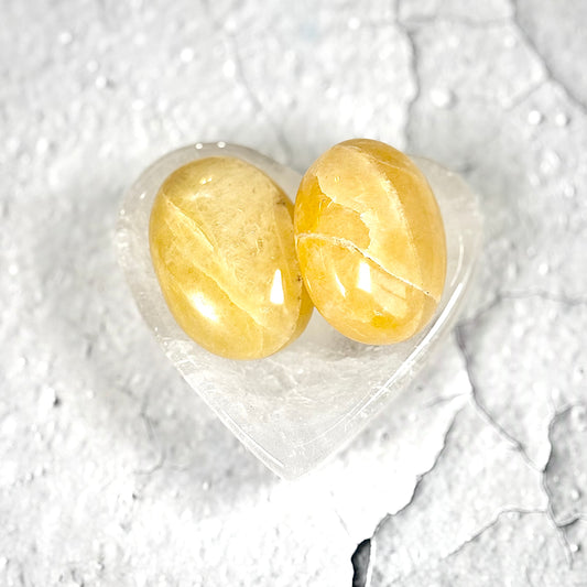 Yellow Calcite Palm Stone | Natural Polished Stone