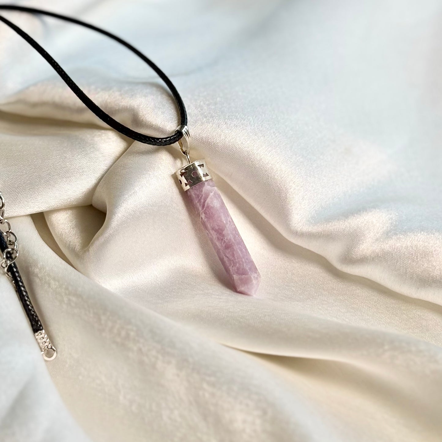 Lepidolite Pencil Pendant with Black Cord