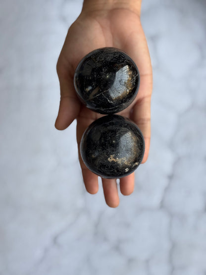 Black Tourmaline with Mica Inclusion Sphere
