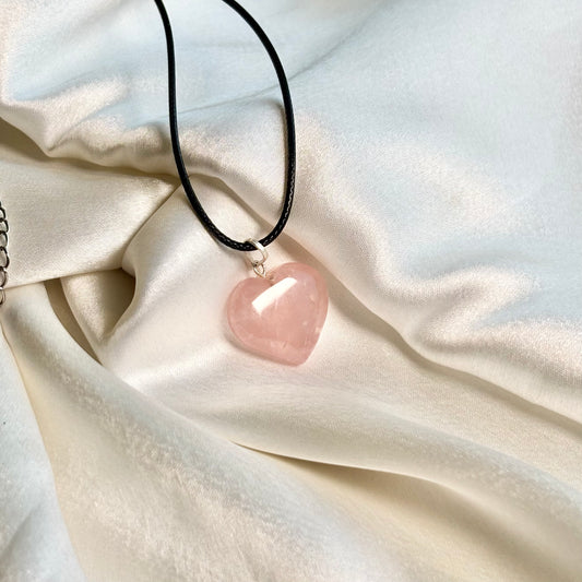 Rose Quartz Mini Heart Pendant with Cord