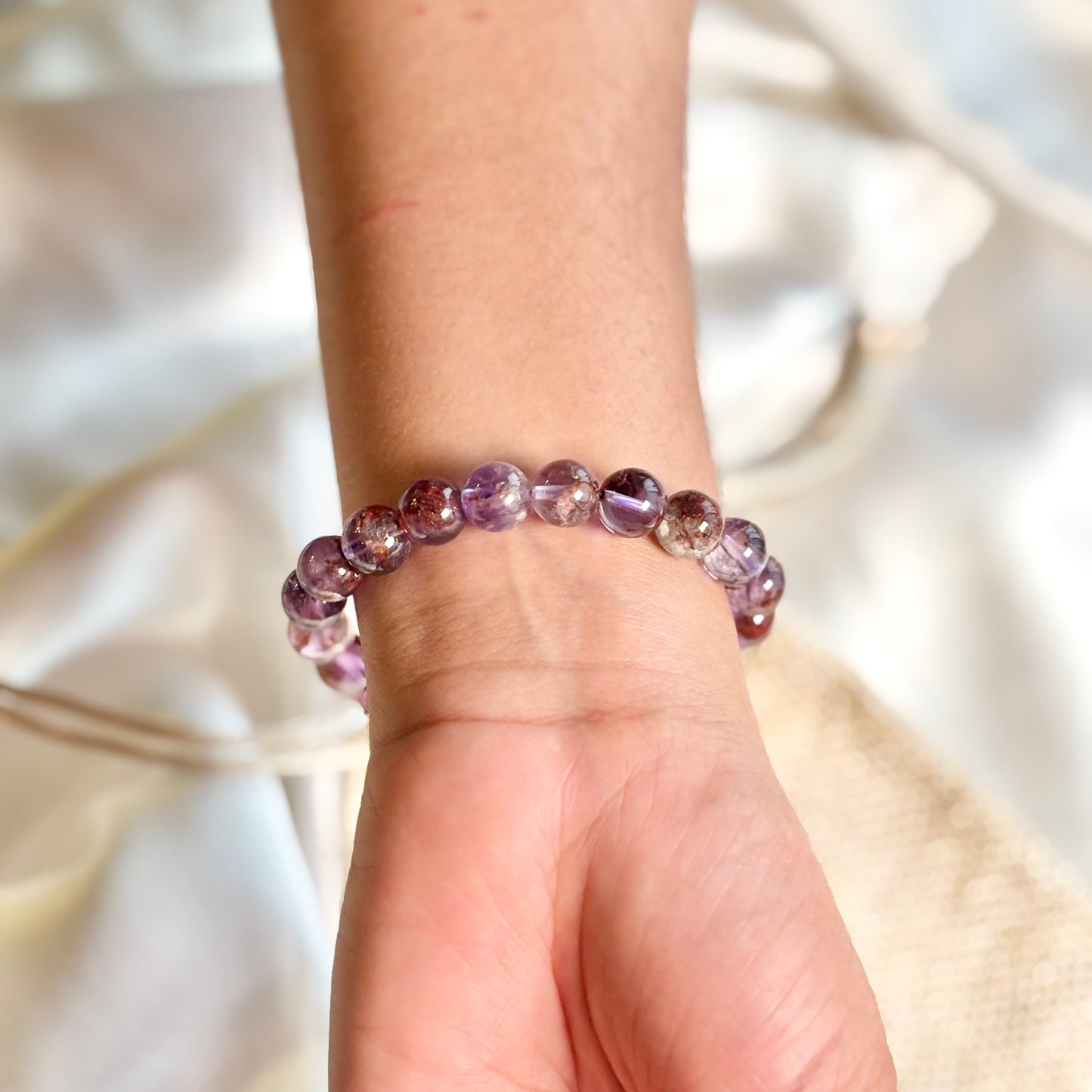 Purple Ghost Quartz Round Bead Bracelet - 8mm