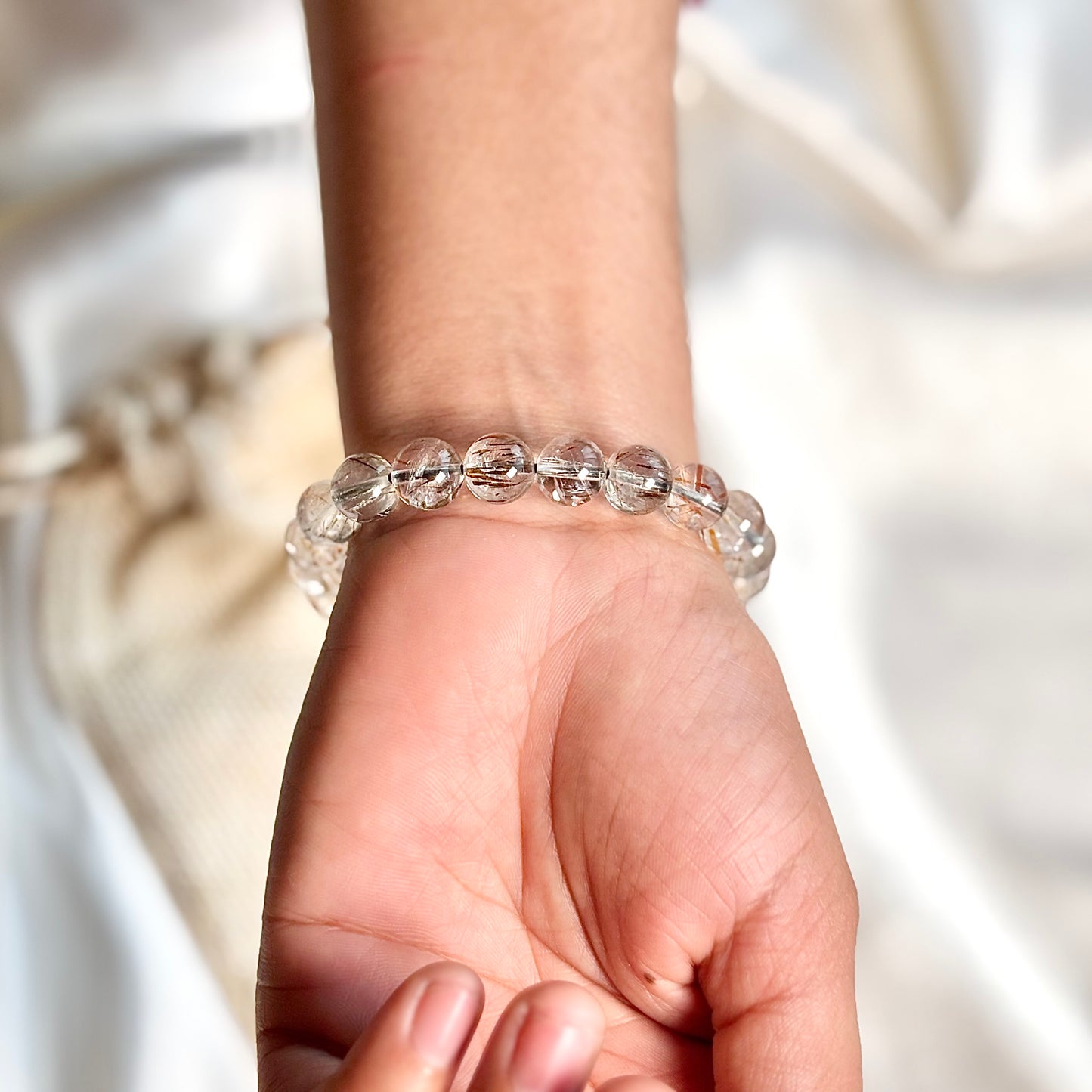 Multi Rutile Quartz Round Bead Bracelet – 8mm