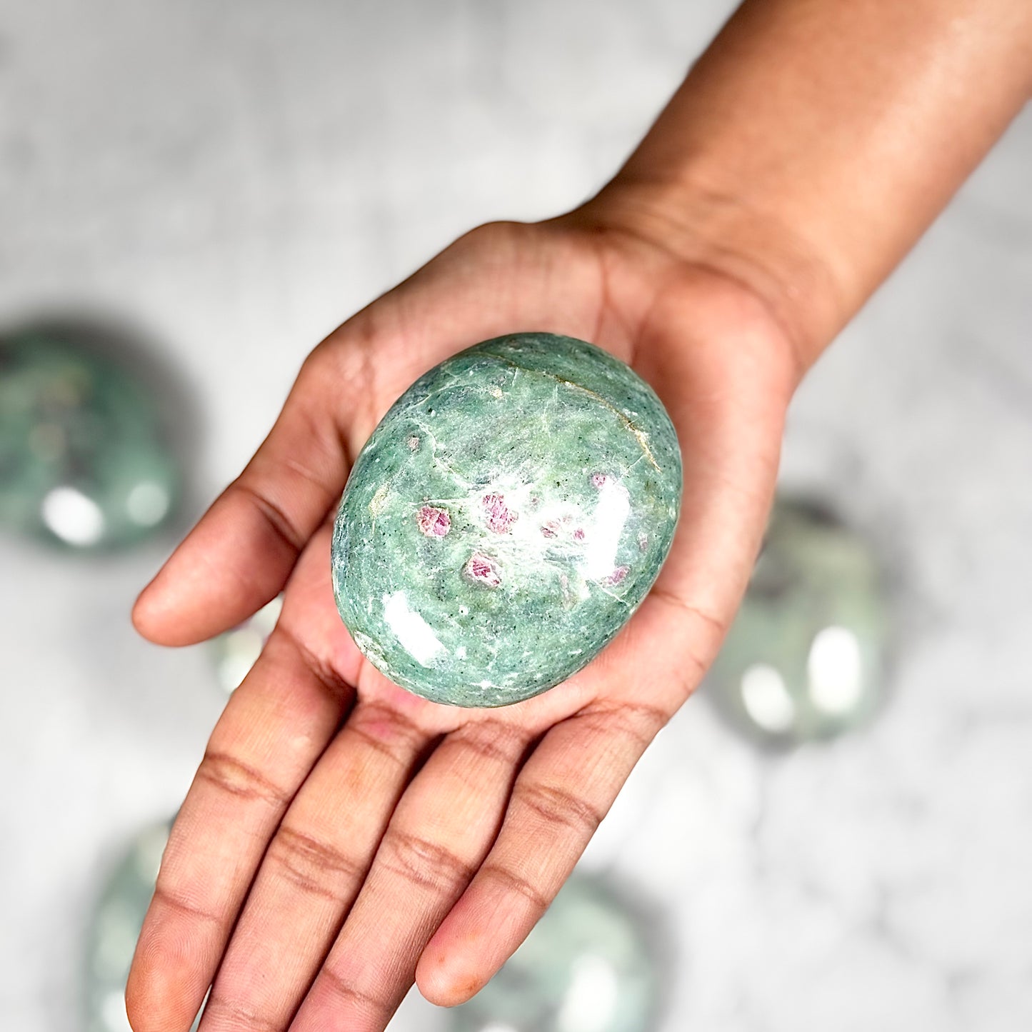 Ruby in Zoisite Palm Stone | Natural Polished Stone