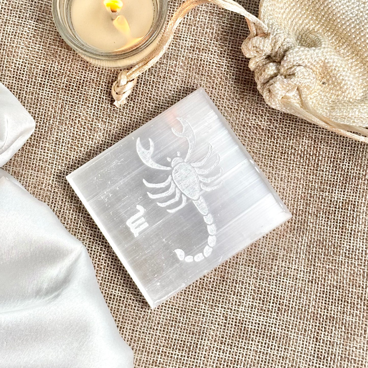 Scorpio Zodiac Selenite/Satin Spare Plate for Recharging Crystals