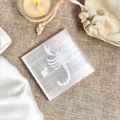 Scorpio Zodiac Selenite/Satin Spare Plate for Recharging Crystals