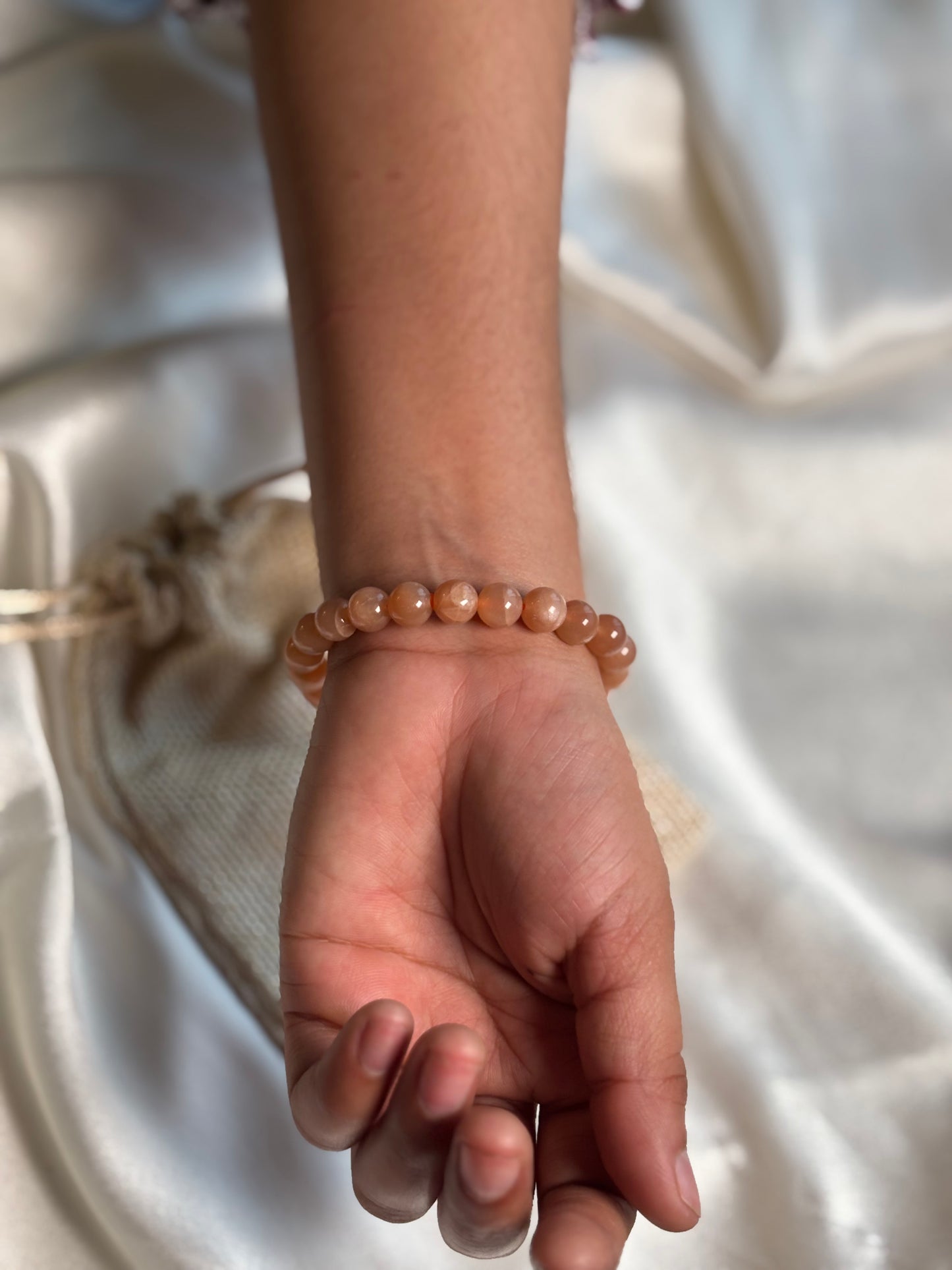 Mexican Sunstone Flasy Round Bead Bracelet - 8mm