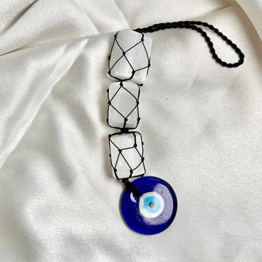 Selenite Tumble Dangler with Evil Eye Charm?