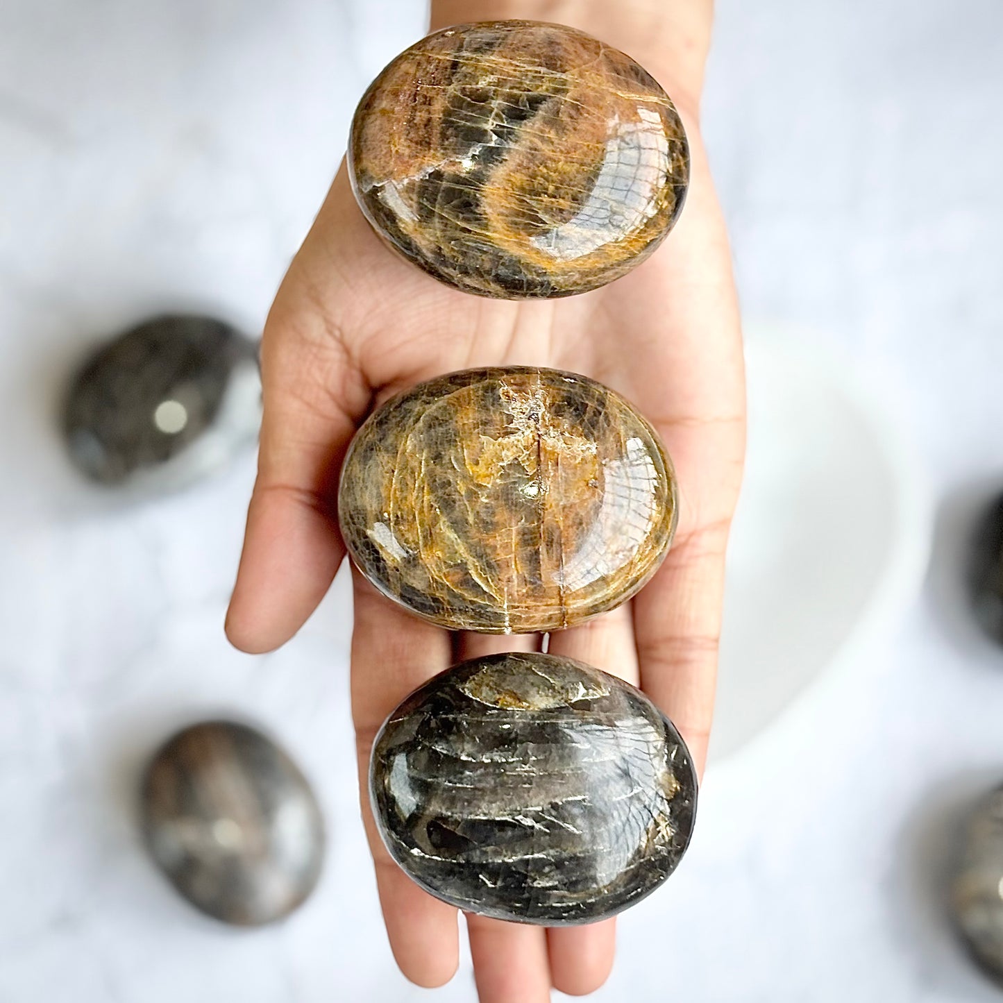 Black Moonstone Palm Stone