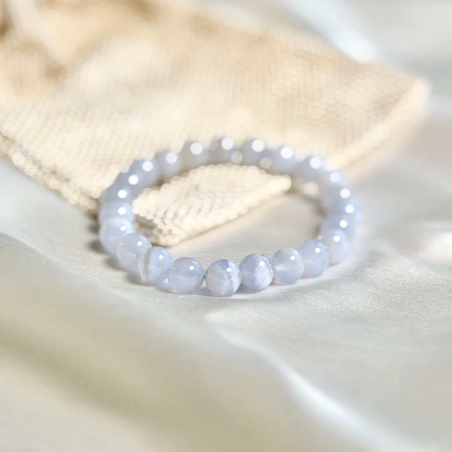 Superior Quality Blue Lace Agate Round Bead Bracelet - 8mm