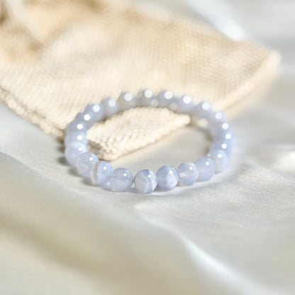 Superior Quality Blue Lace Agate Round Bead Bracelet - 8mm