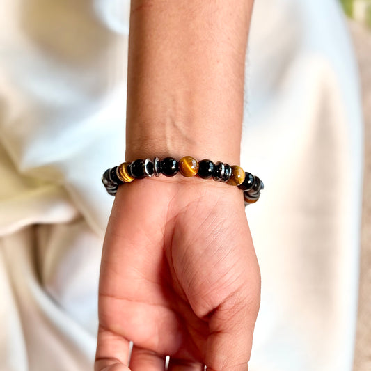 Fusion Bead Bracelet – Hematite, Black Obsidian & Tiger’s Eye