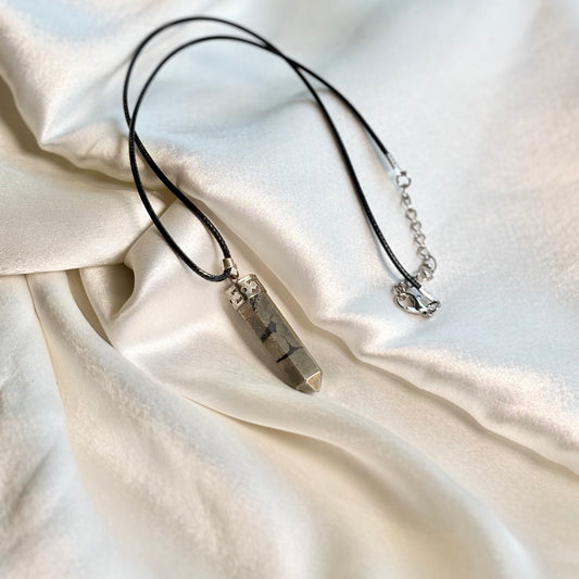 Pyrite Pencil Pendant with Black Cord