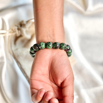 Ruby in Zoisite Round Bead Bracelet – 12mm