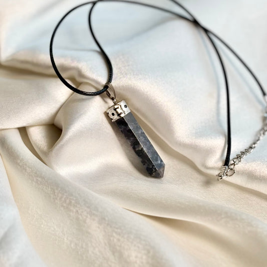 Larvikite Pencil Pendant with Black Cord