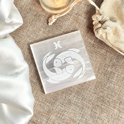 Pisces Zodiac Selenite/Satin Spare Plate for Recharging Crystals