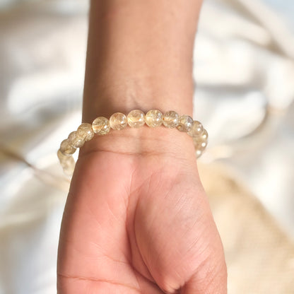 Golden Rutile Round Bead Bracelet (8mm)