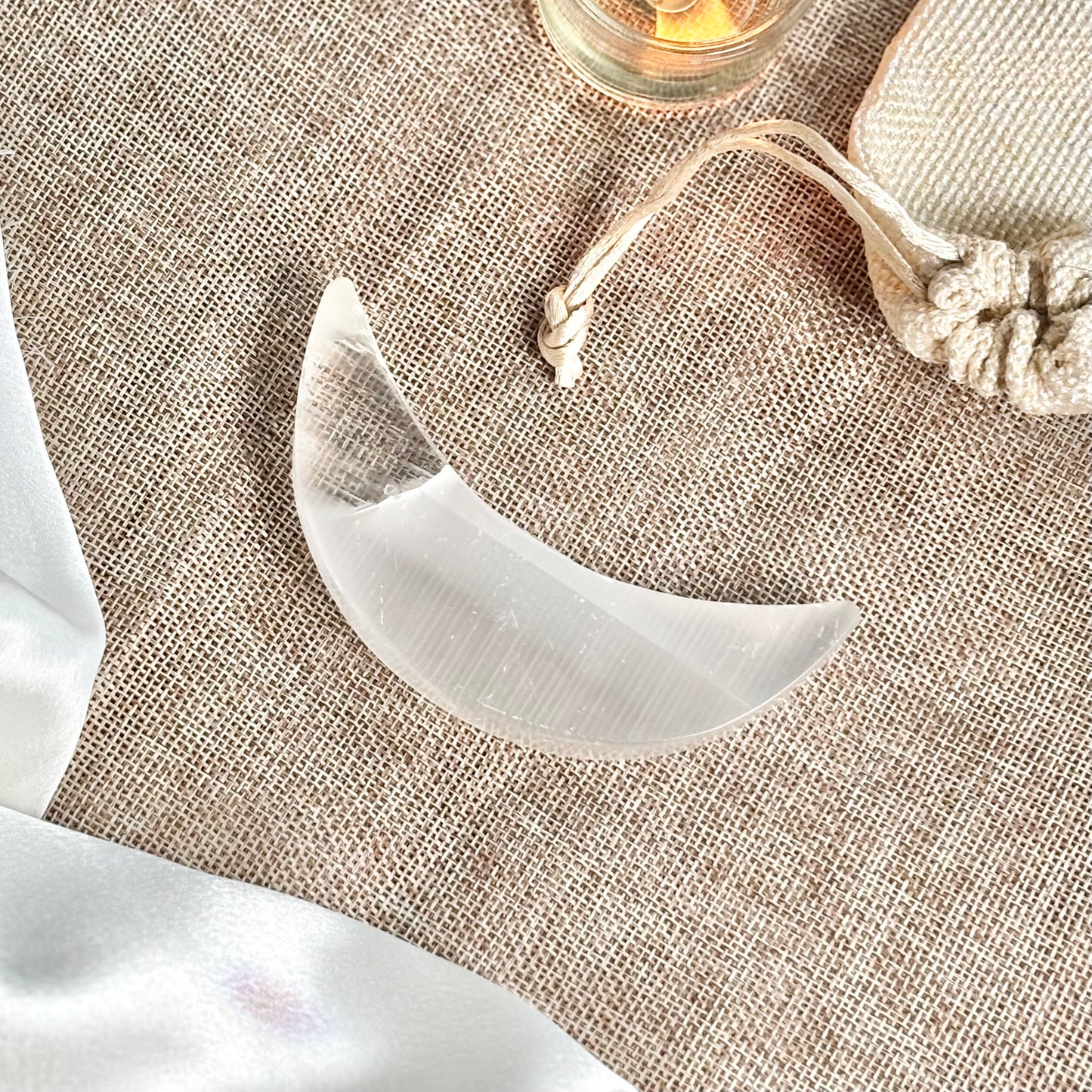 Selenite/Satin Spar Crescent Moon Carving
