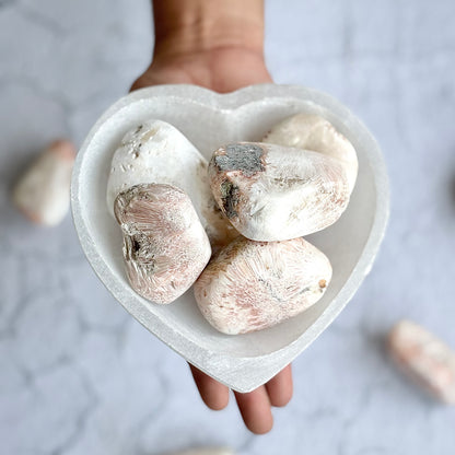 White with Pink Scolecite Inclusion Jumbo Tumble Stone