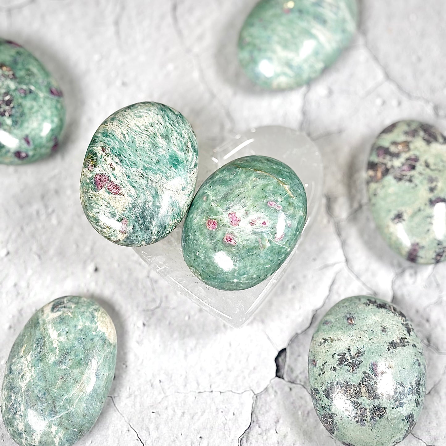 Ruby in Zoisite Palm Stone | Natural Polished Stone