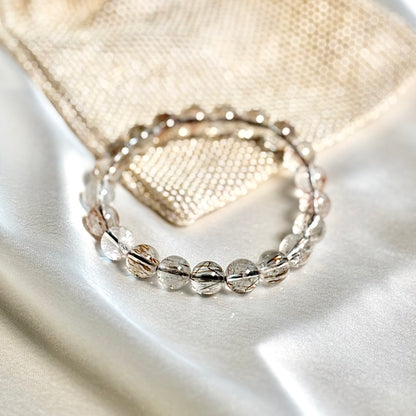 Multi Rutile Quartz Round Bead Bracelet – 8mm