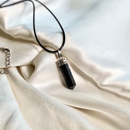 Black Tourmaline Pencil Pendant with Cord